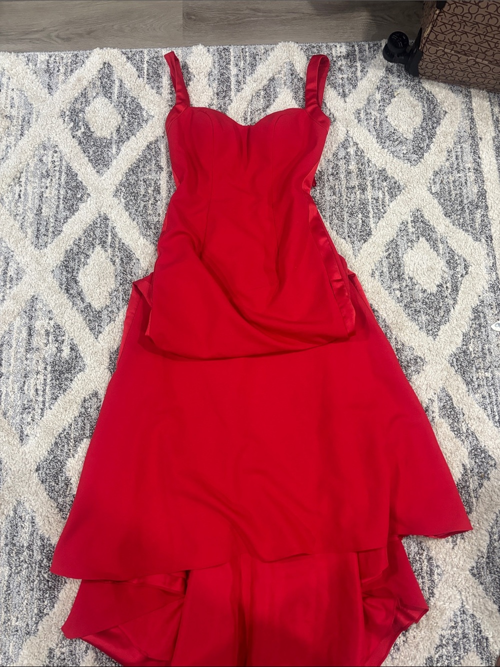 Mori Lee Vibrant Red High-Low Dress with Sweetheart Bodice